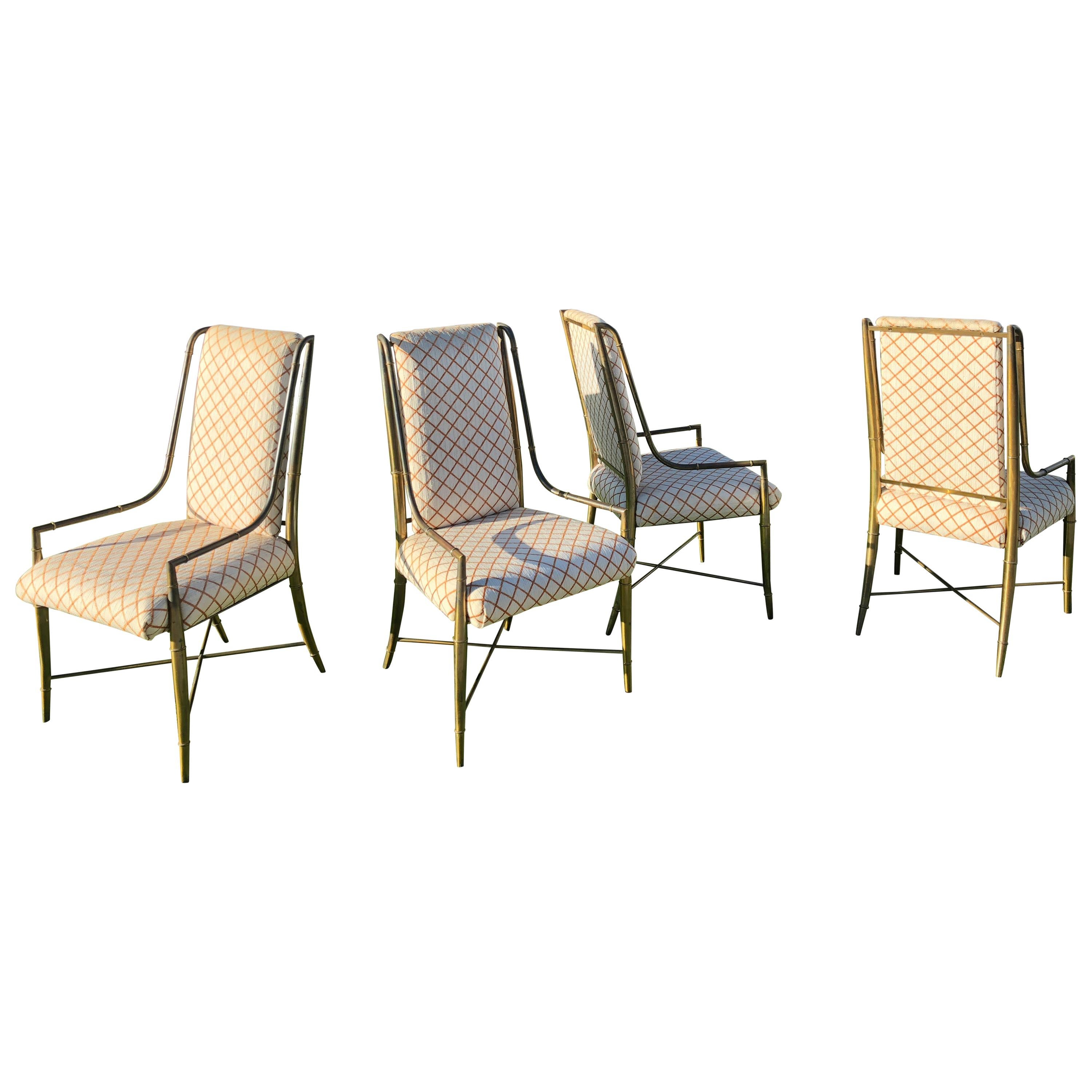 Imperial Chair set of 4 Weiman/Warren Lloyd for Mastercraft Faux Bamboo Brass