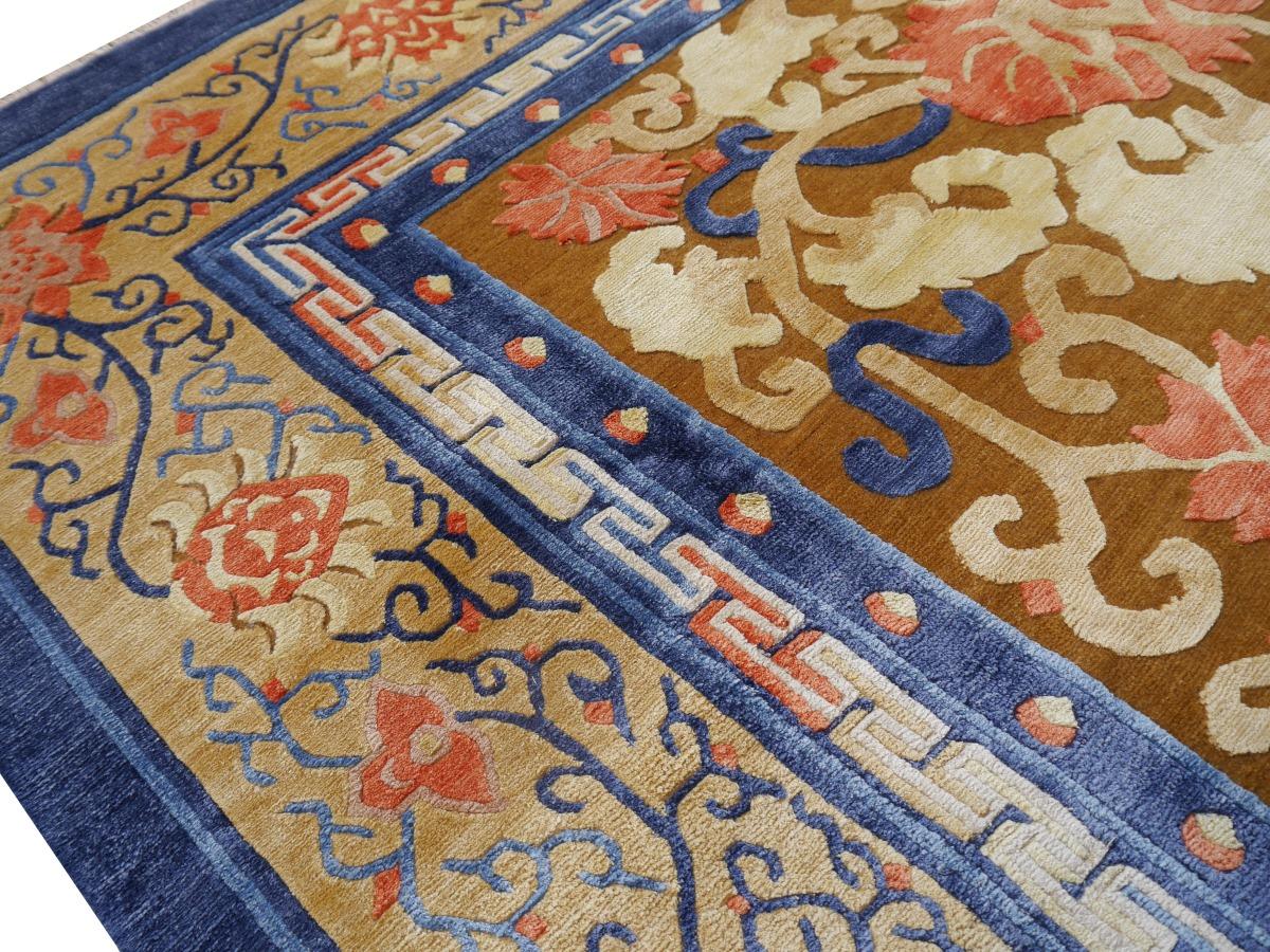 Nepalese Imperial Chinese Design Rug Wool and Silk For Sale