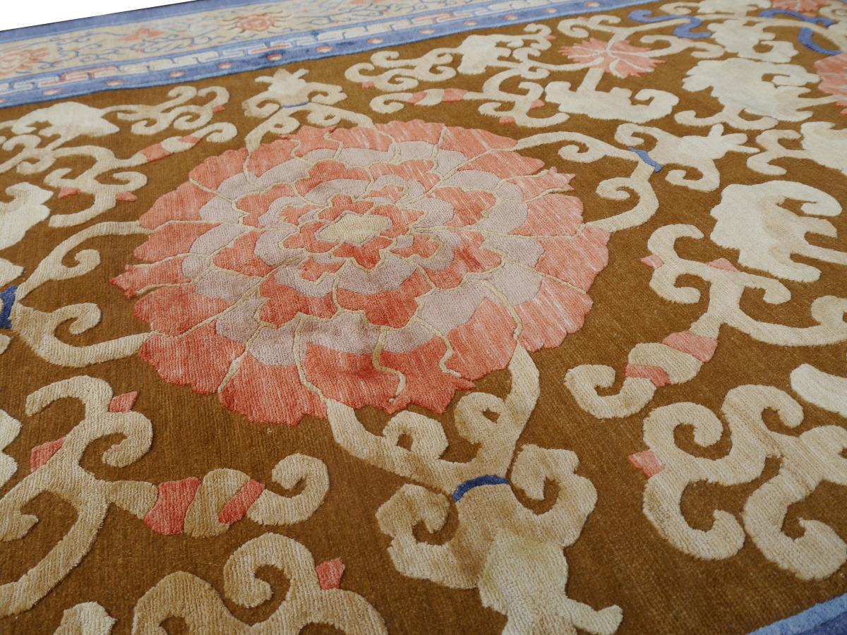 Hand-Knotted Imperial Chinese Design Rug Wool and Silk For Sale
