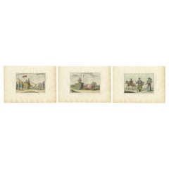 Imperial Chinese Processions – 3 Antique Prints, China, Hand Colored, 1815
