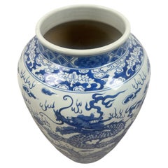 Imperial Chinese Qing Dynasty Style Blue & White Dragon Porcelain Vase
