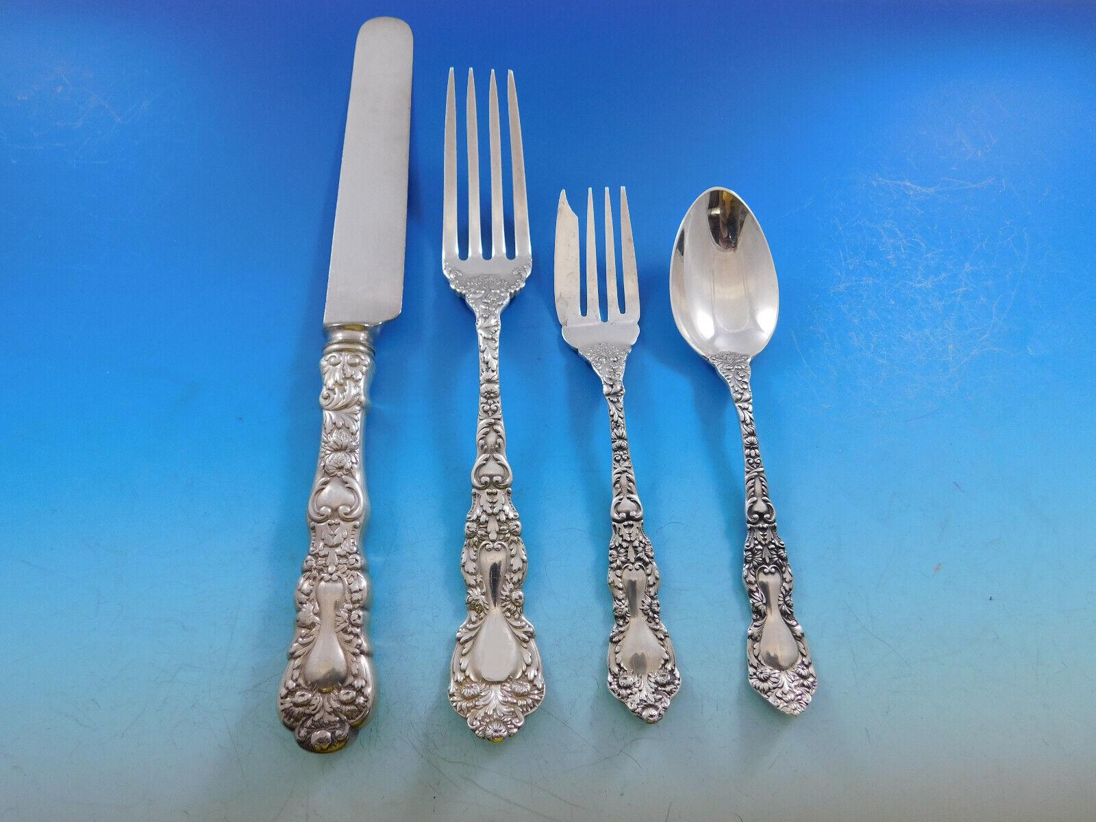 Imperial Chrysanthemum Gorham Sterling Silver Flatware Set Service 67 Pcs Dinner In Excellent Condition For Sale In Big Bend, WI