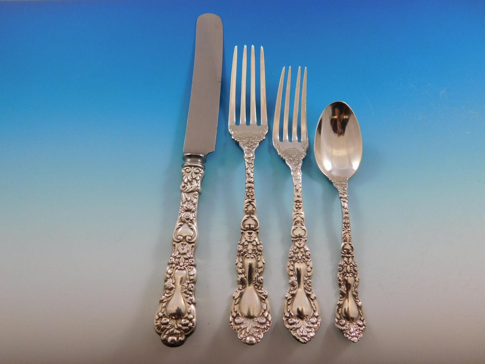 Imperial Chrysanthemum Gorham Sterling Silver Flatware Set Service 96 Pcs Dinner In Excellent Condition In Big Bend, WI