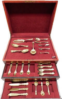 Imperial Chrysanthemum Gorham Sterling Silver Vermeil Flatware Set 157 Pieces