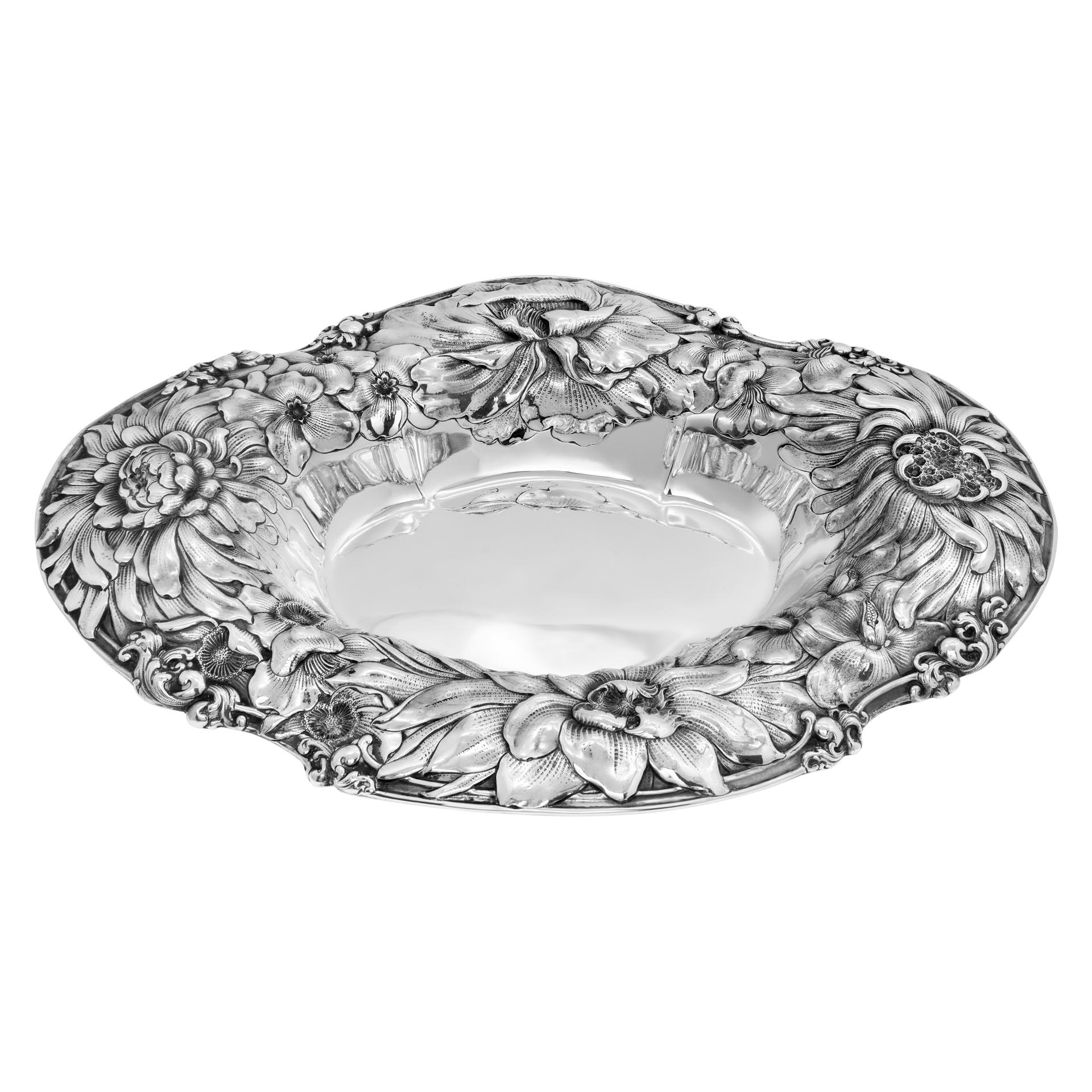 Imperial Chrysanthemum Sterling Silver Oval Bowl Centerpiece For Sale
