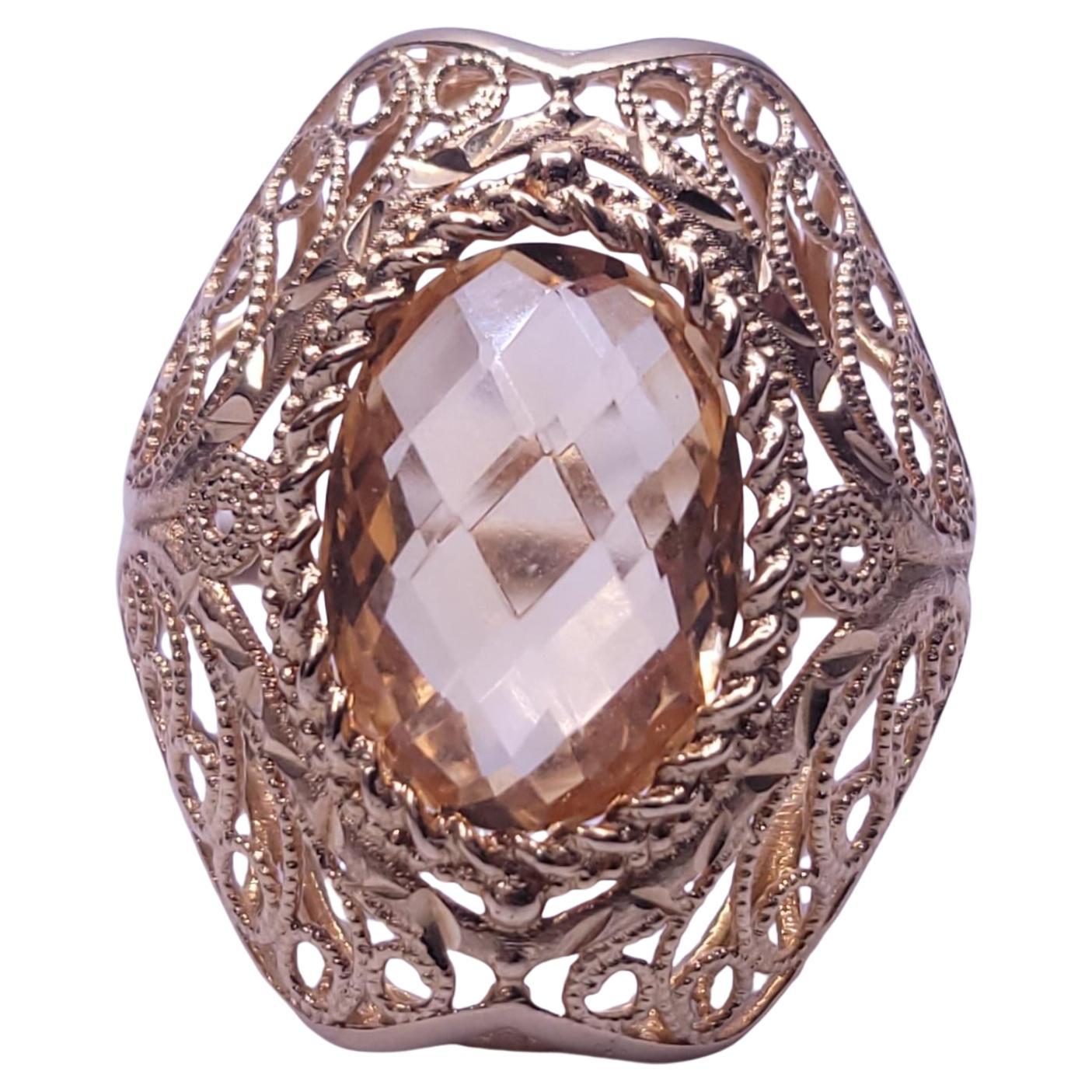 Imperial Citrine Filigree Ring in 14K Yellow Gold Size 9.75 im Angebot