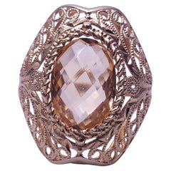 Imperial Citrine Filigree Ring in 14K Yellow Gold Size 9.75