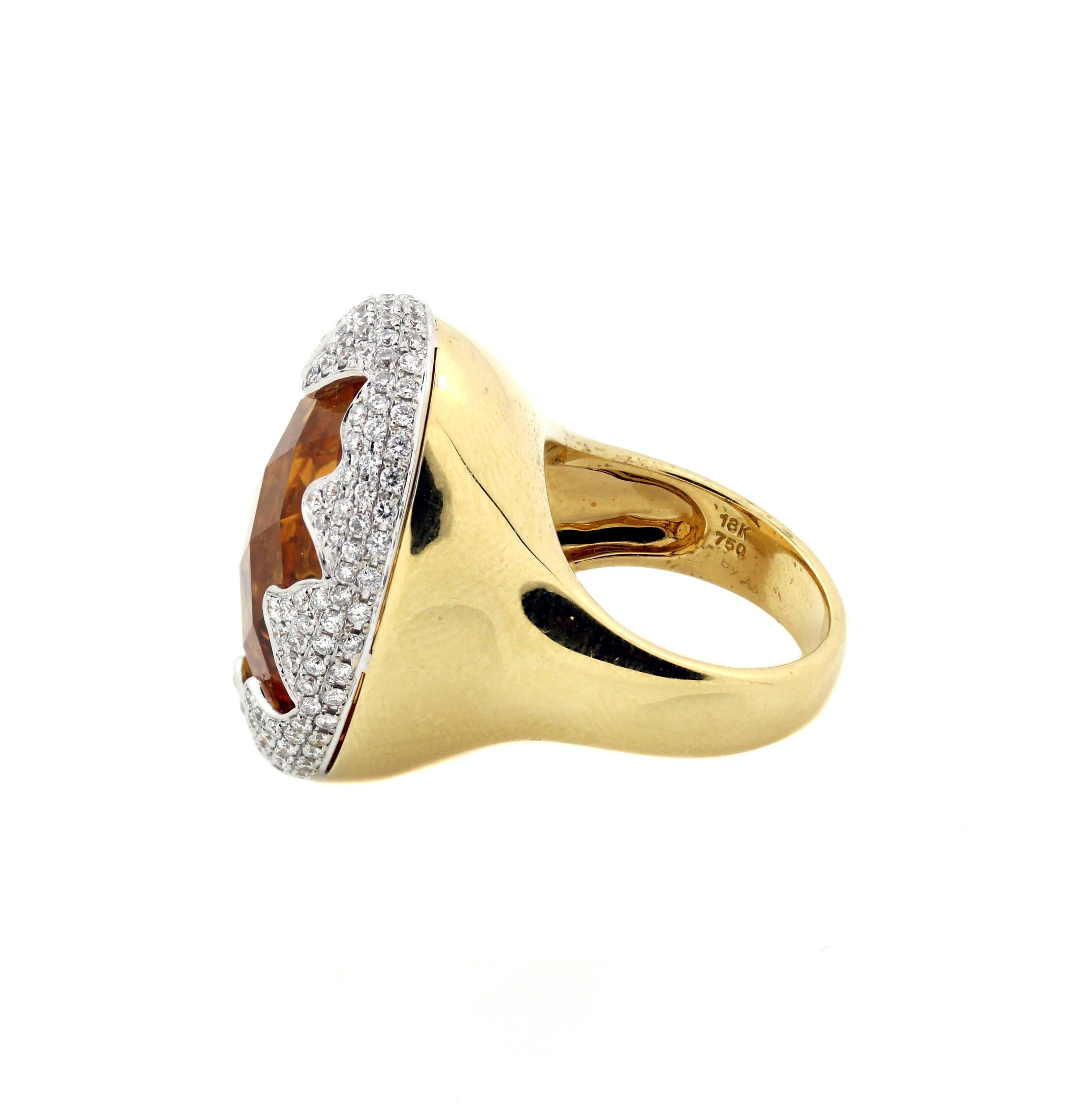Imperial Citrine Gold and Diamond Ring In Excellent Condition In Boca Raton, FL