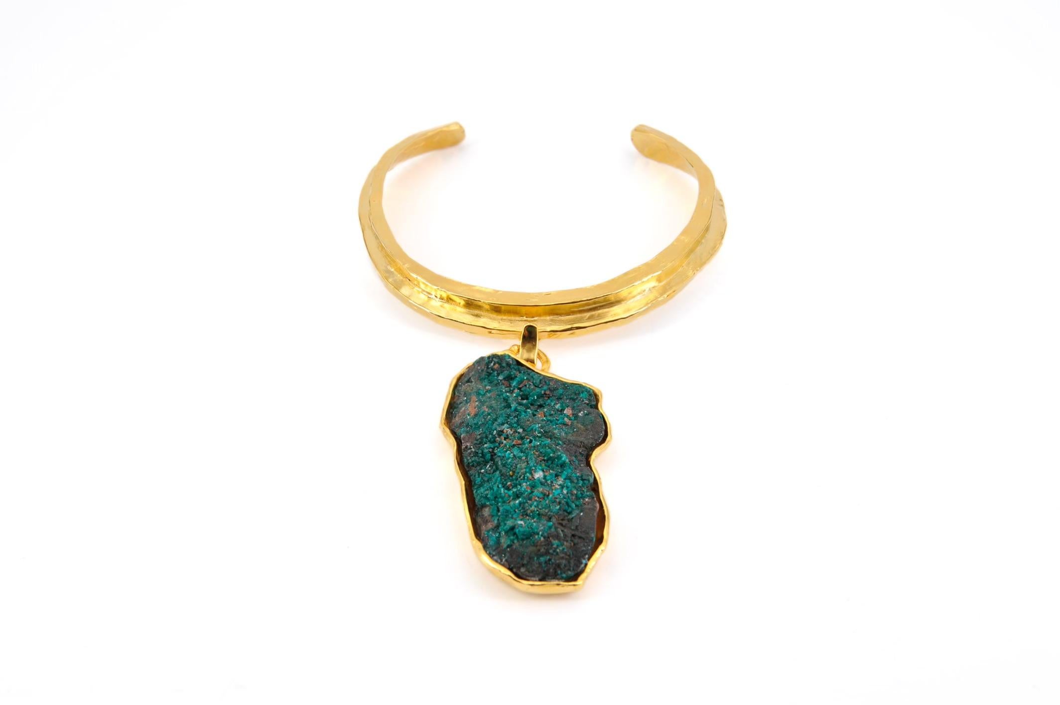 Imperial Collection Necklace
Gold-Plated Bronze with Dioptase
Handmade Lost-Wax Casting
Bronze plated in 24-karat gold all over
Unique Piece 
Spain 