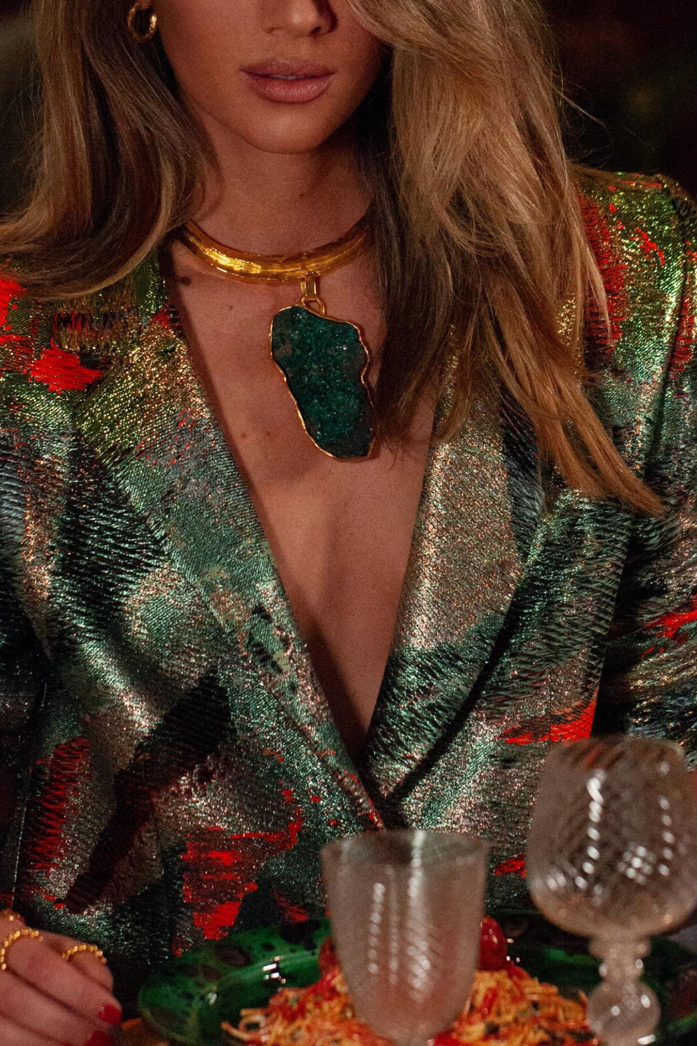 Women's Imperial Collection Necklace - Gold-Plated Bronze with Dioptase For Sale