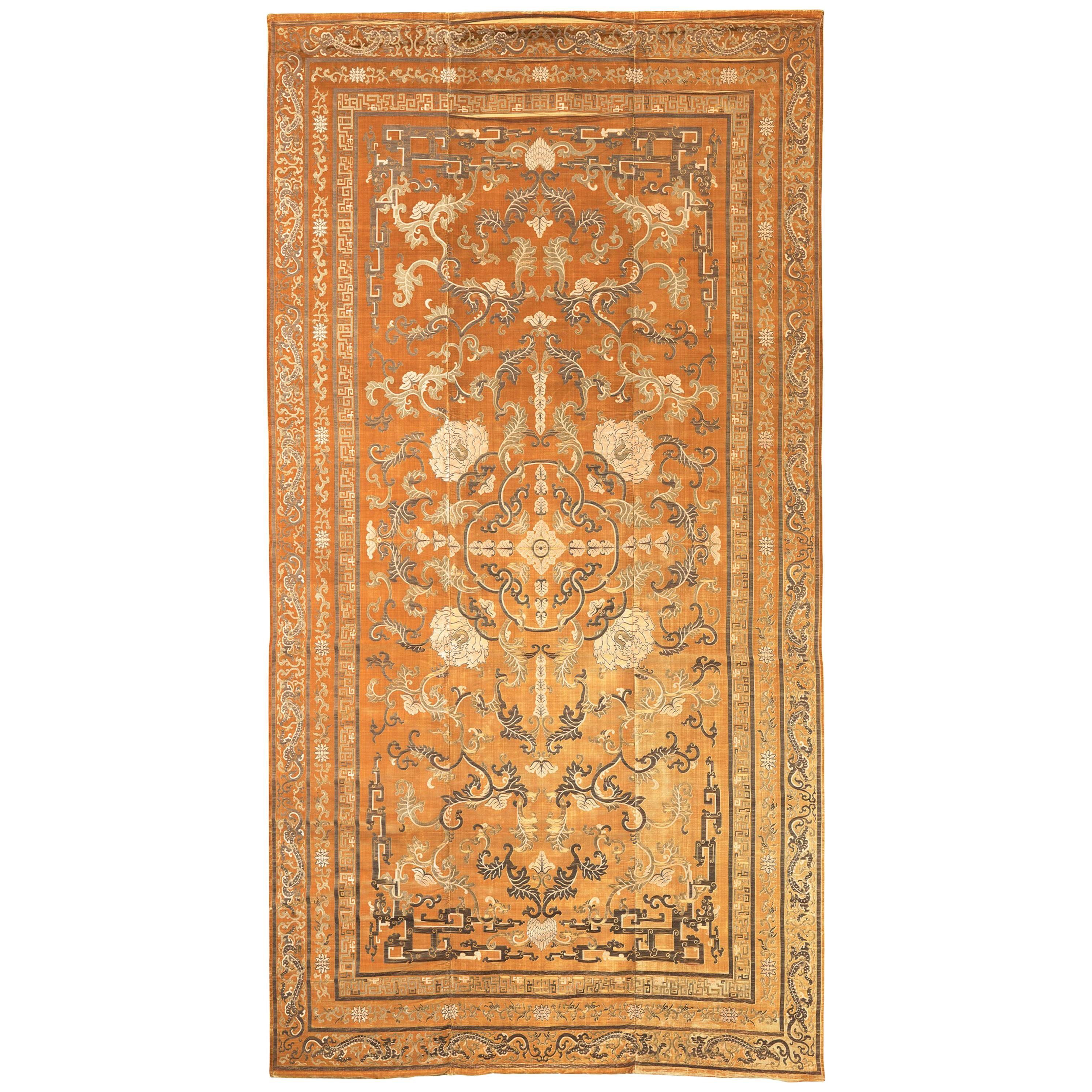 Imperial Cut Silk Velvet and Metal-Thread Kang Carpet For Sale