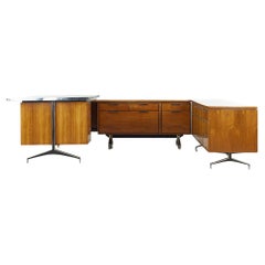 Imperial Desk Company Mid Century Walnut U Shaped Desk with Chrome Handles