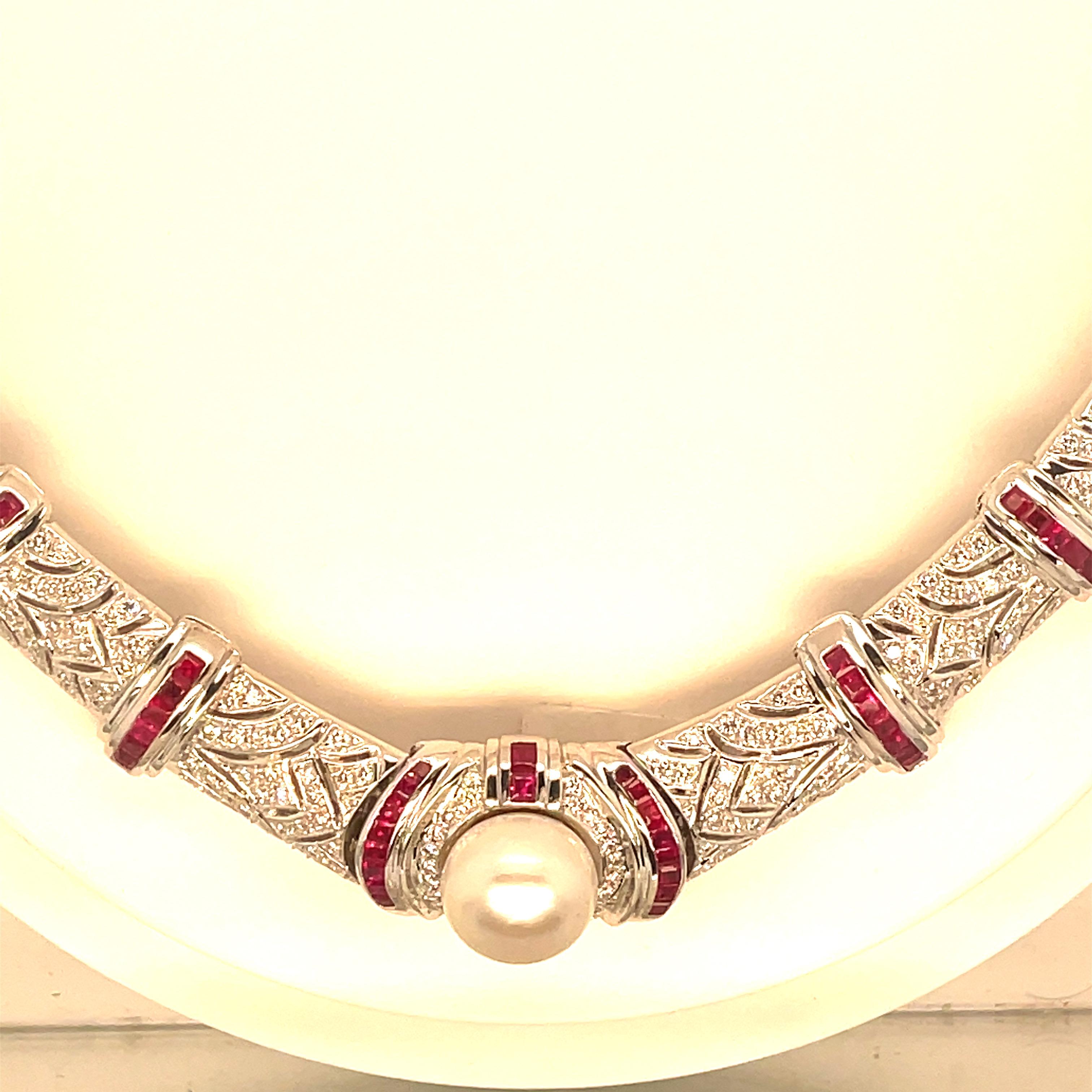 Imperial Diamond, Ruby, and Pearl Necklace In New Condition In New York, NY