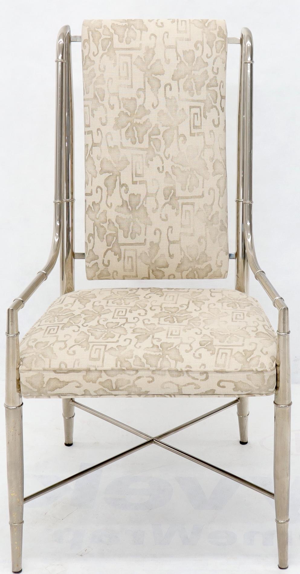 New linen upholstery Imperial Mastercraft chair in nickel or chrome. This is unusual non brass version.