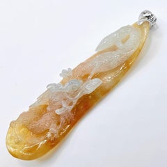 Imperial Dragon Two-Tone White & Honey Carved Jadeite 18K Gold Pendant Certified
