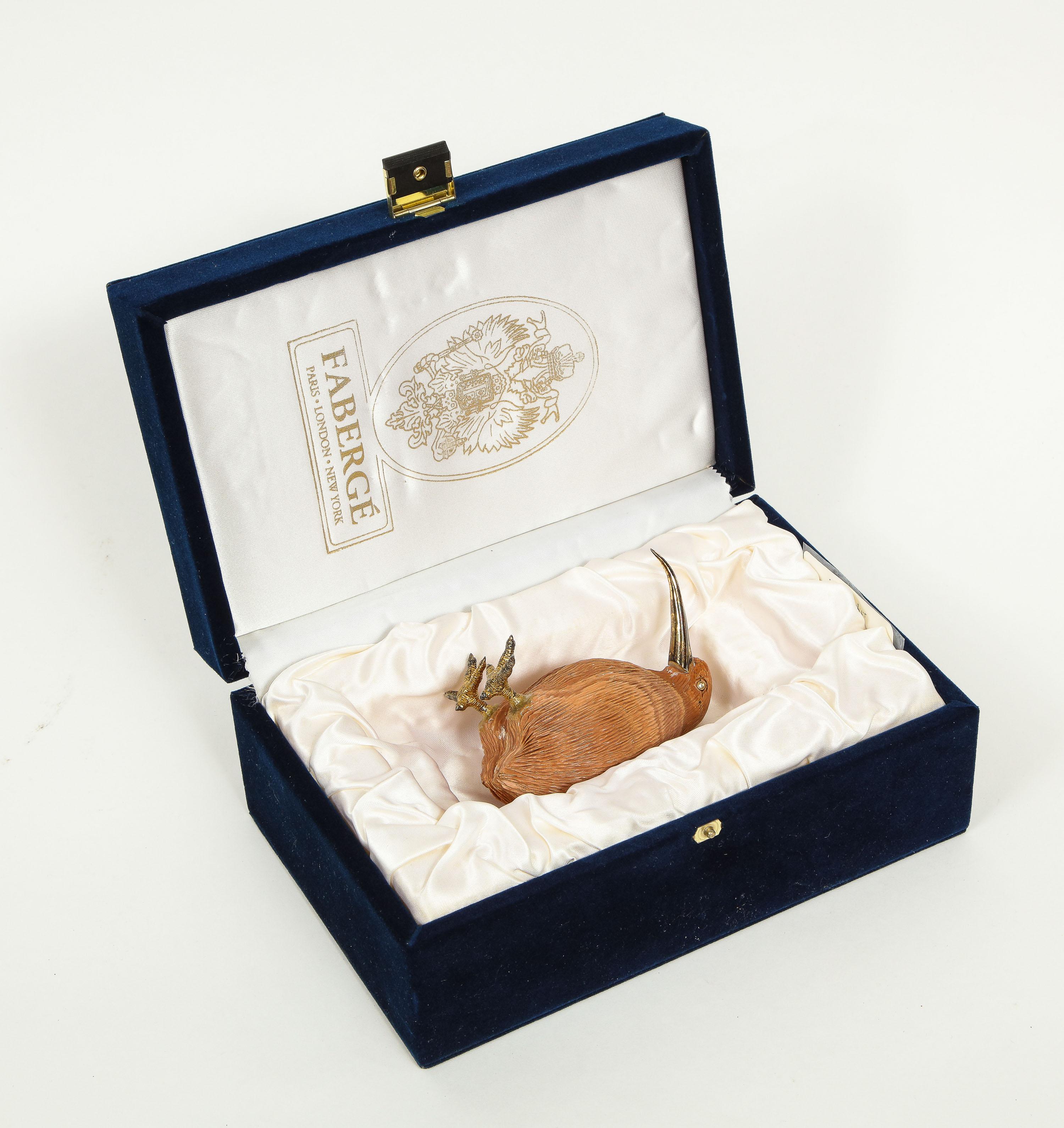 Imperial Faberge Carved Jasper and 925 Silver with Diamonds Bird in Box In Good Condition In New York, NY