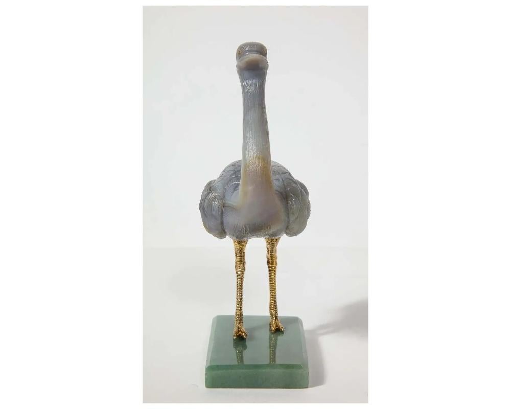 Multi-gemstone  Imperial Faberge Carved Labradorite Ostrich on Nephrite Base, 20th Century For Sale