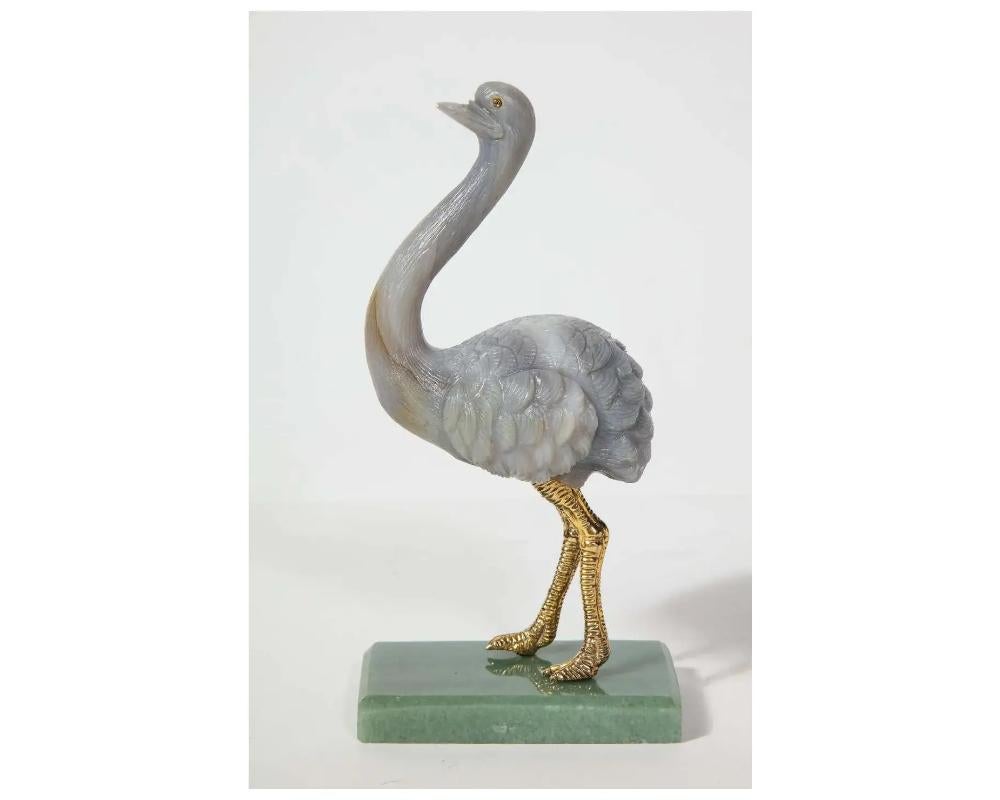  Imperial Faberge Carved Labradorite Ostrich on Nephrite Base, 20th Century For Sale 1