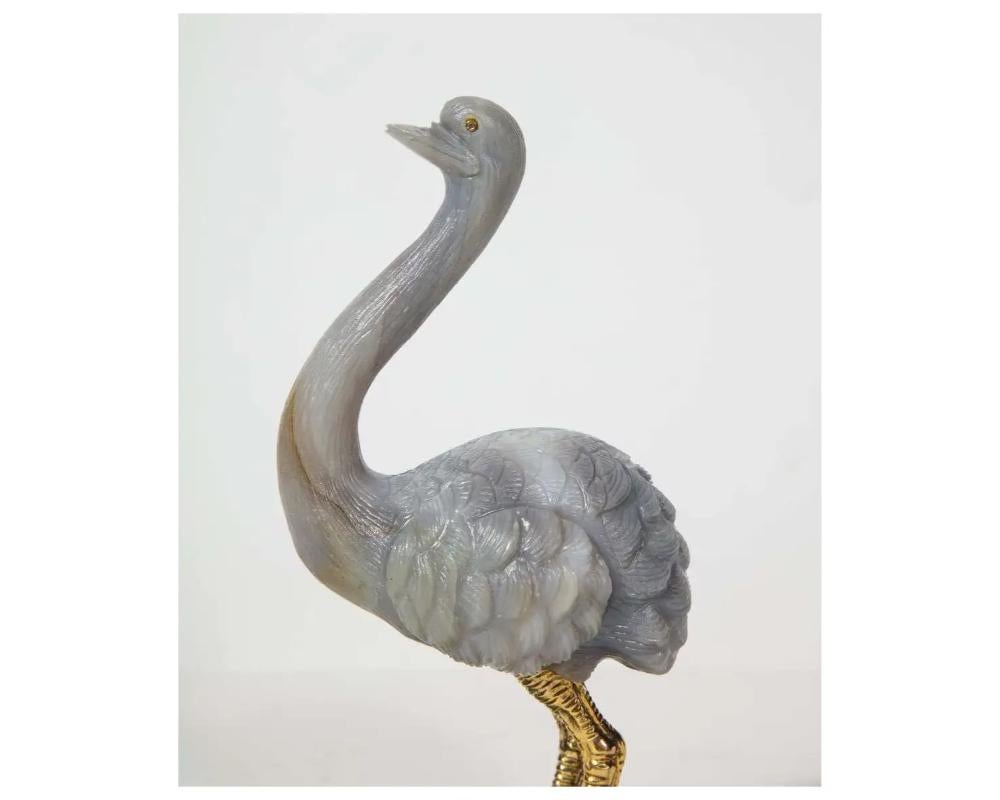 Imperial Faberge Carved Labradorite Ostrich on Nephrite Base, 20th Century 3