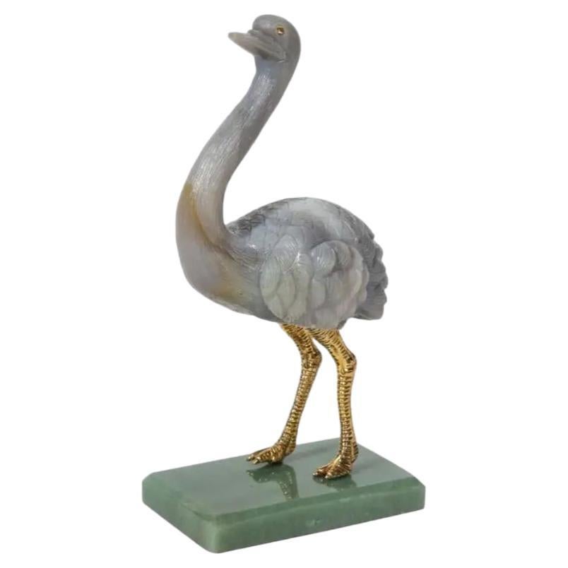  Imperial Faberge Carved Labradorite Ostrich on Nephrite Base, 20th Century