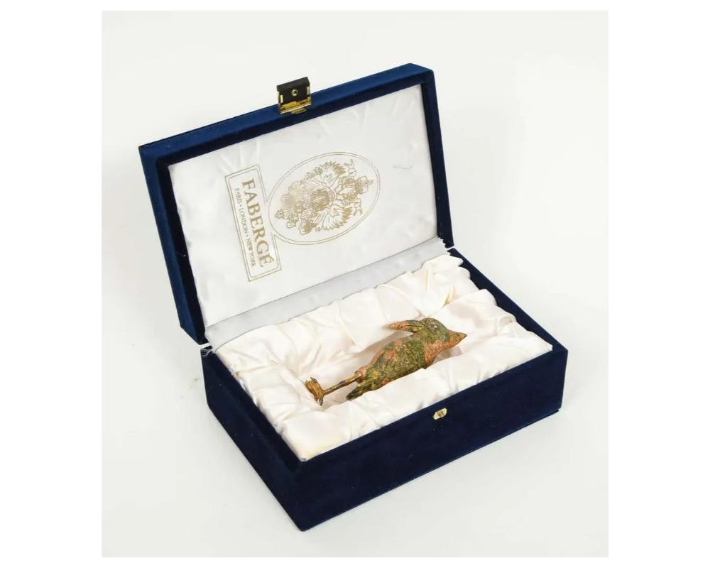 Imperial Faberge Carved Unakite and 925 Silver with Diamonds Woodpecker in Box For Sale 9