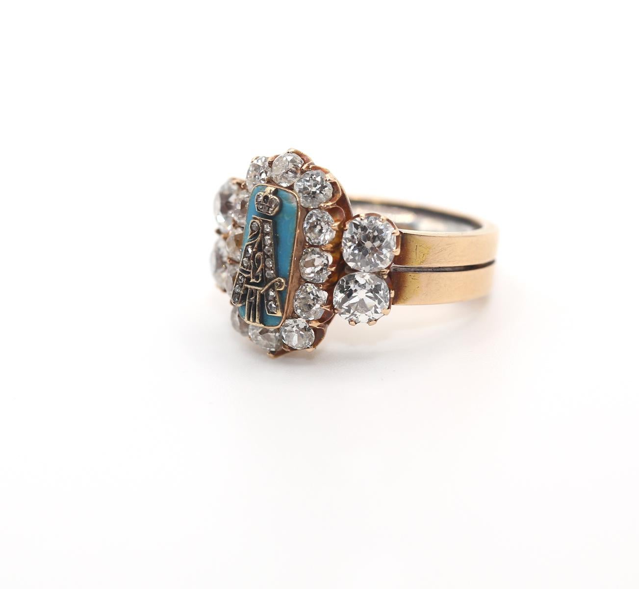 Bague russe impériale Faberge Diamants Émail Présentation Perchin 56 Gold, 1890 en vente 3