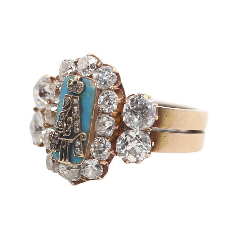 Imperial Faberge Russischer Ring Diamanten Emaille Präsentation Perchin 56 Gold, 1890