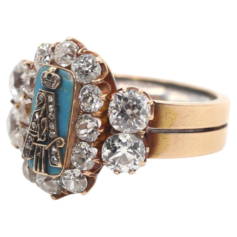 Imperial Faberge Russian Ring Diamonds Enamel Presentation Perchin 56 Gold, 1890