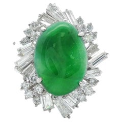 Imperial Fei Cui Jade & Diamond Platinum Ballerina Style Ring GIA Certified