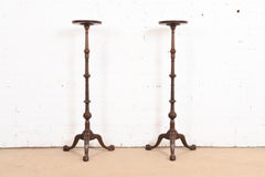 Imperial Furniture Chippendale Carved Mahogany Pedestal Plant Stands, Pair