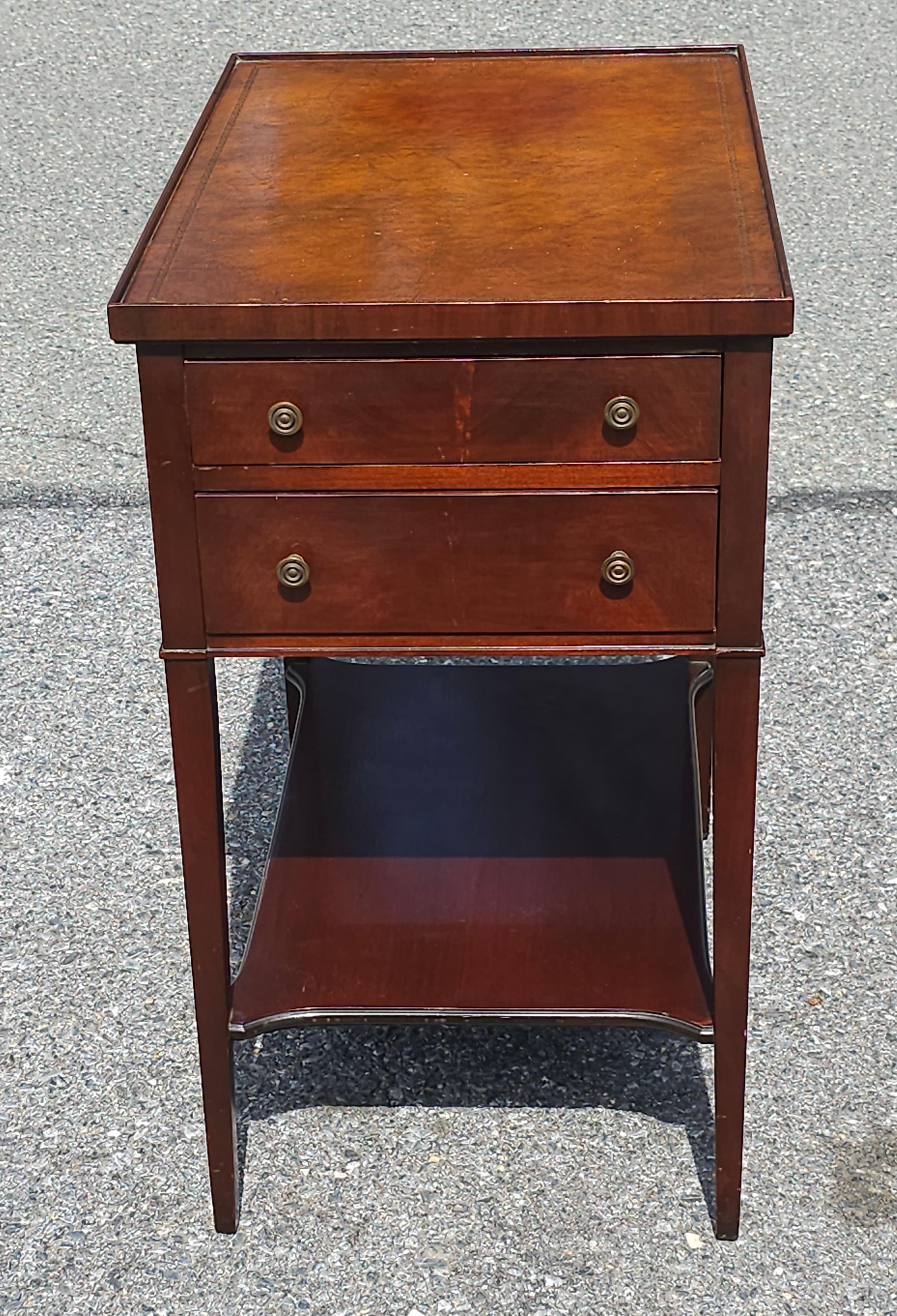 Imperial Furniture Two-Drawer Tooled Leather Mahogany Tiered Side Table For Sale 4
