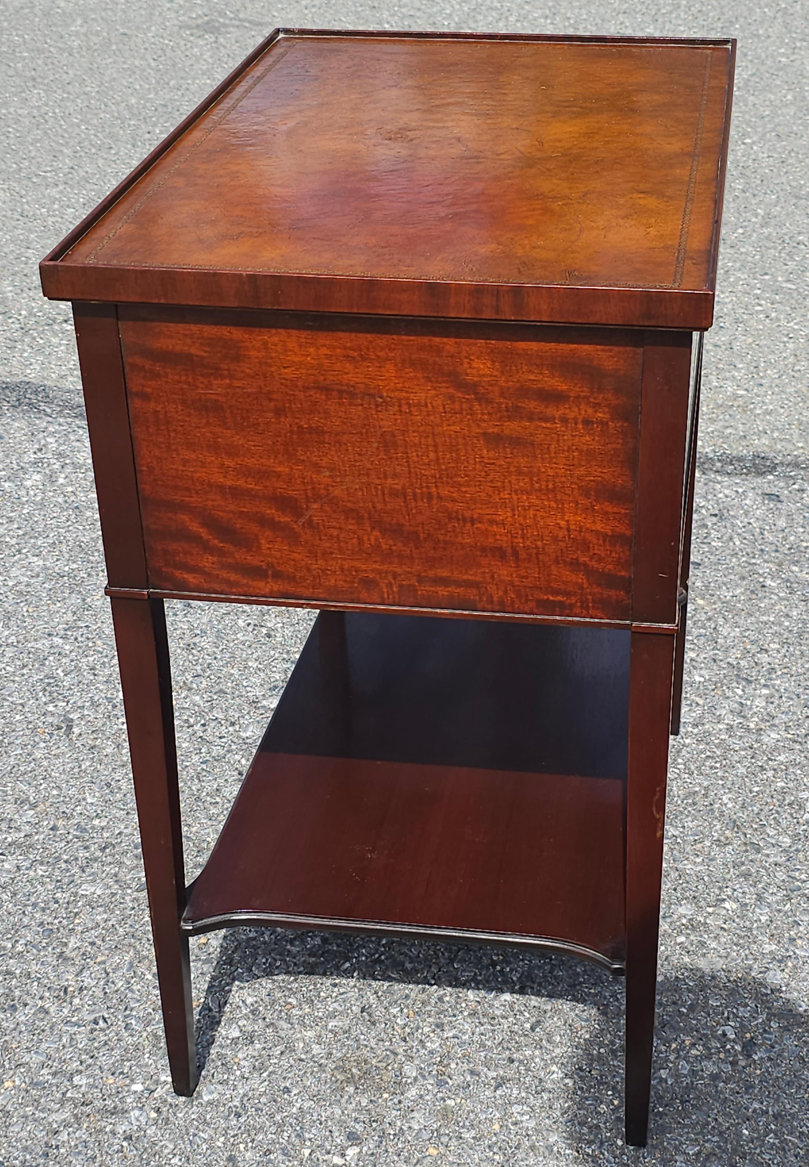 Imperial Furniture Two-Drawer Tooled Leather Mahogany Tiered Side Table For Sale 5
