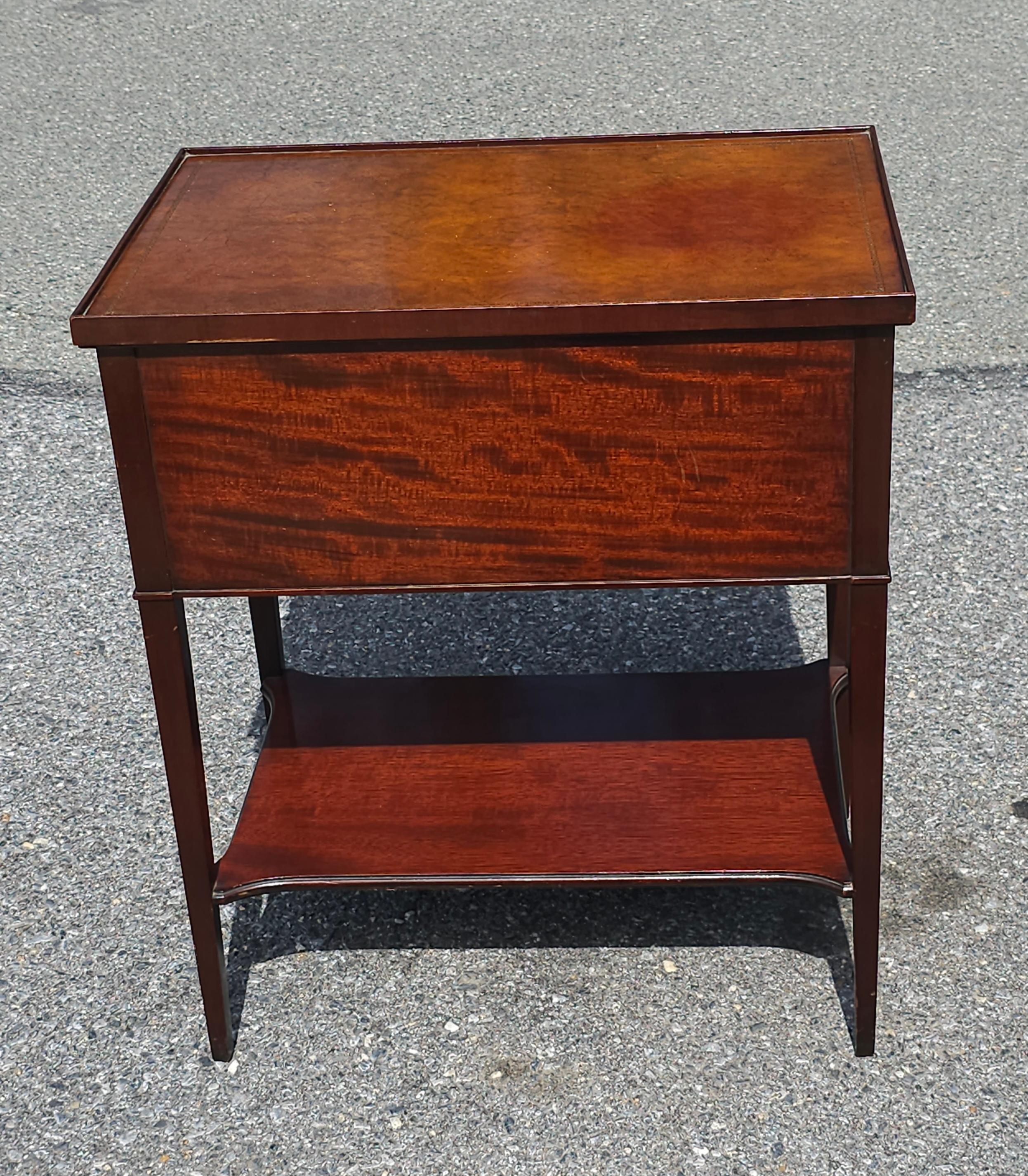 Imperial Furniture Two-Drawer Tooled Leather Mahogany Tiered Side Table For Sale 6