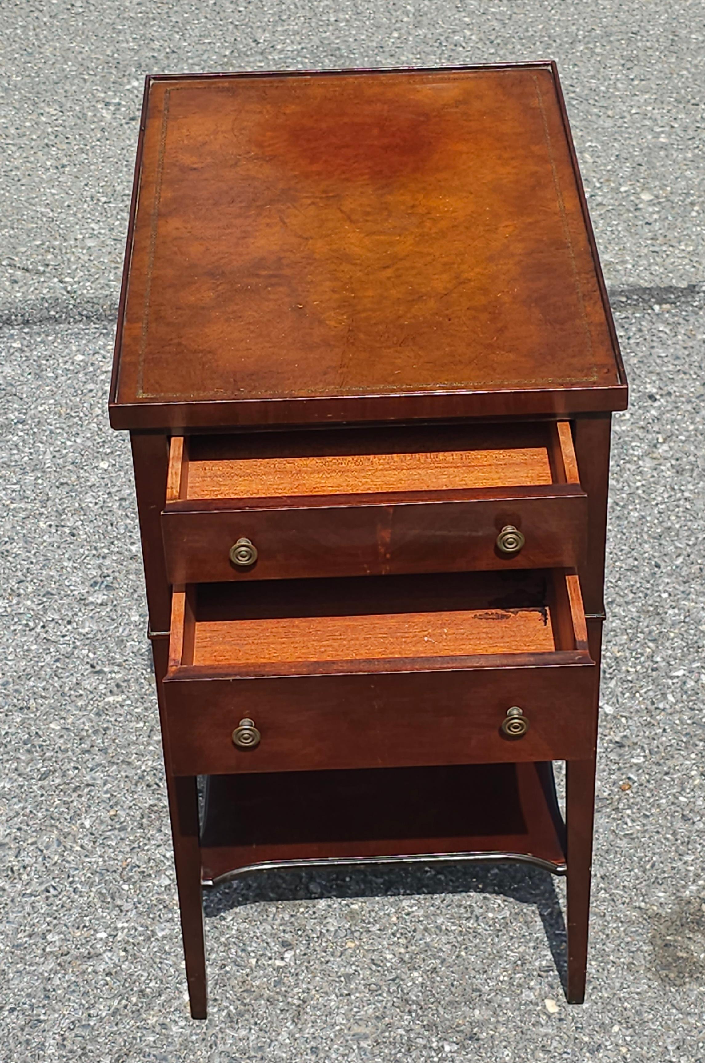 Imperial Furniture Two-Drawer Tooled Leather Mahogany Tiered Side Table For Sale 8