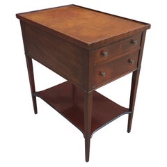 Retro Imperial Furniture Two-Drawer Tooled Leather Mahogany Tiered Side Table