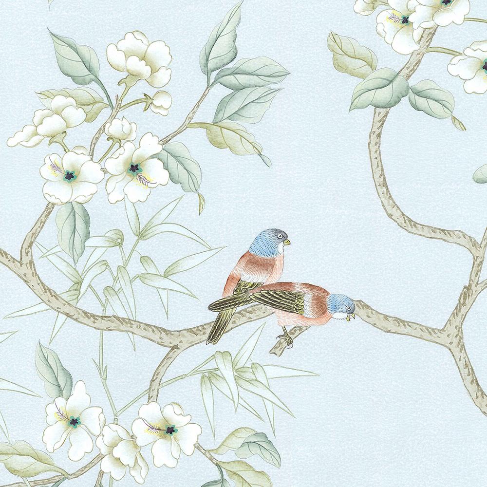 Contemporary Imperial Garden Mist Chinoiserie Wallpaper Mural For Sale