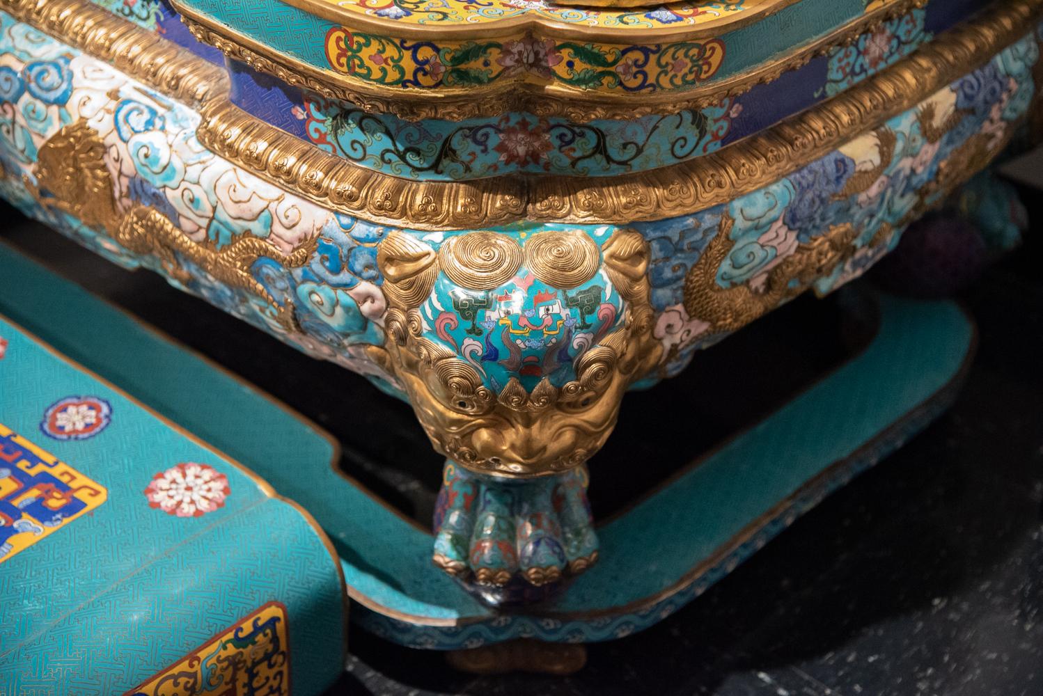 Chinese Imperial Gilt Copper and Cloisonné Enameled Throne