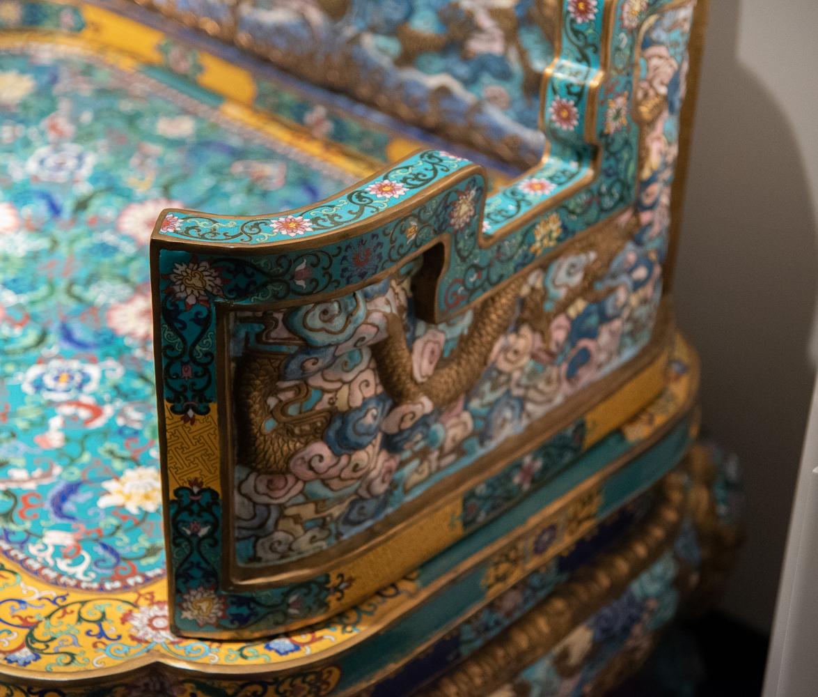 Imperial Gilt Copper and Cloisonné Enameled Throne In Good Condition In Dallas, TX
