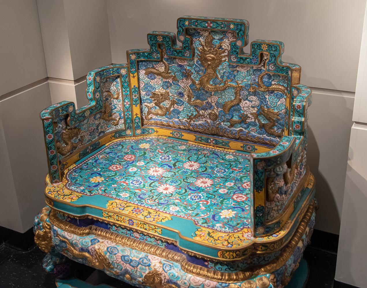 20th Century Imperial Gilt Copper and Cloisonné Enameled Throne