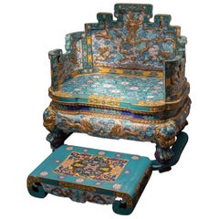 Antique Imperial Gilt Copper and Cloisonné Enameled Throne