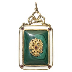 Imperial Gilt Enamel Malachite Garnet Pendant With Coat Of Arms, 3rd Artel