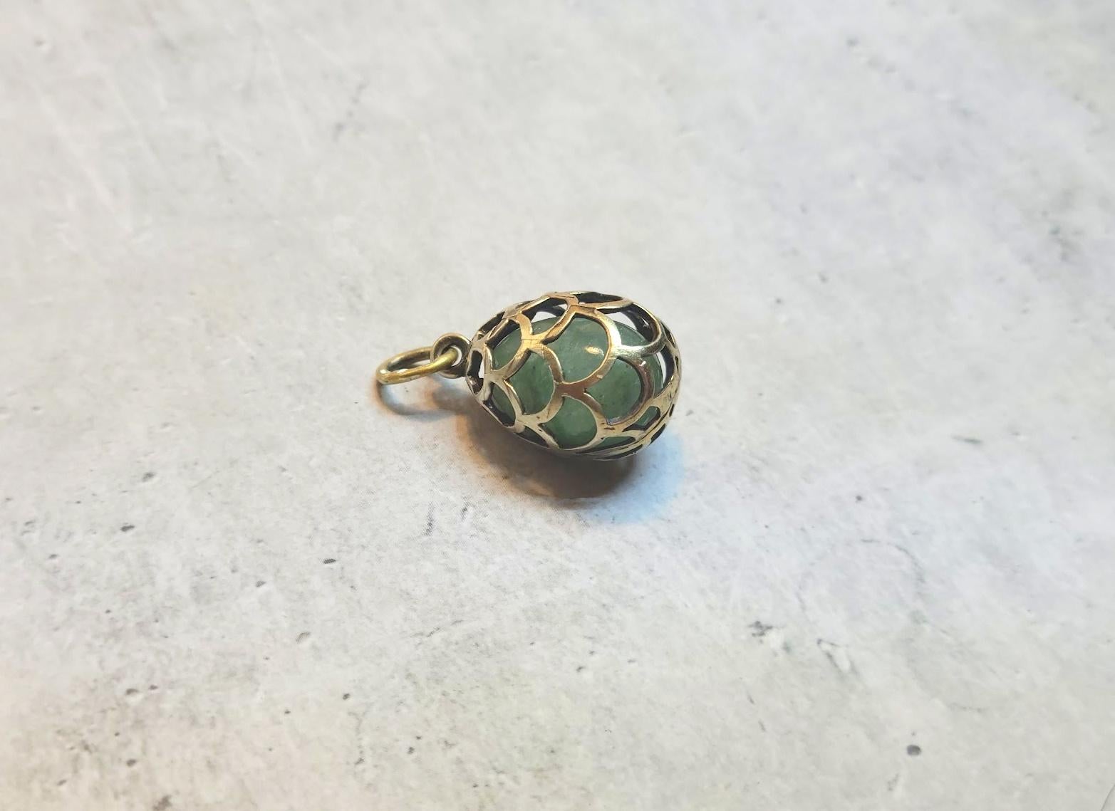 Russian Empire Imperial Gilt Silver Egg Fluorite Pendant, Workmaster Alfred Thielemann