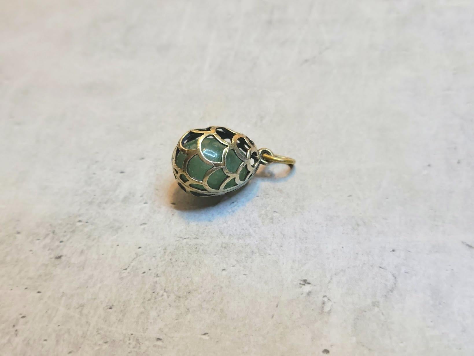 Bead Imperial Gilt Silver Egg Fluorite Pendant, Workmaster Alfred Thielemann