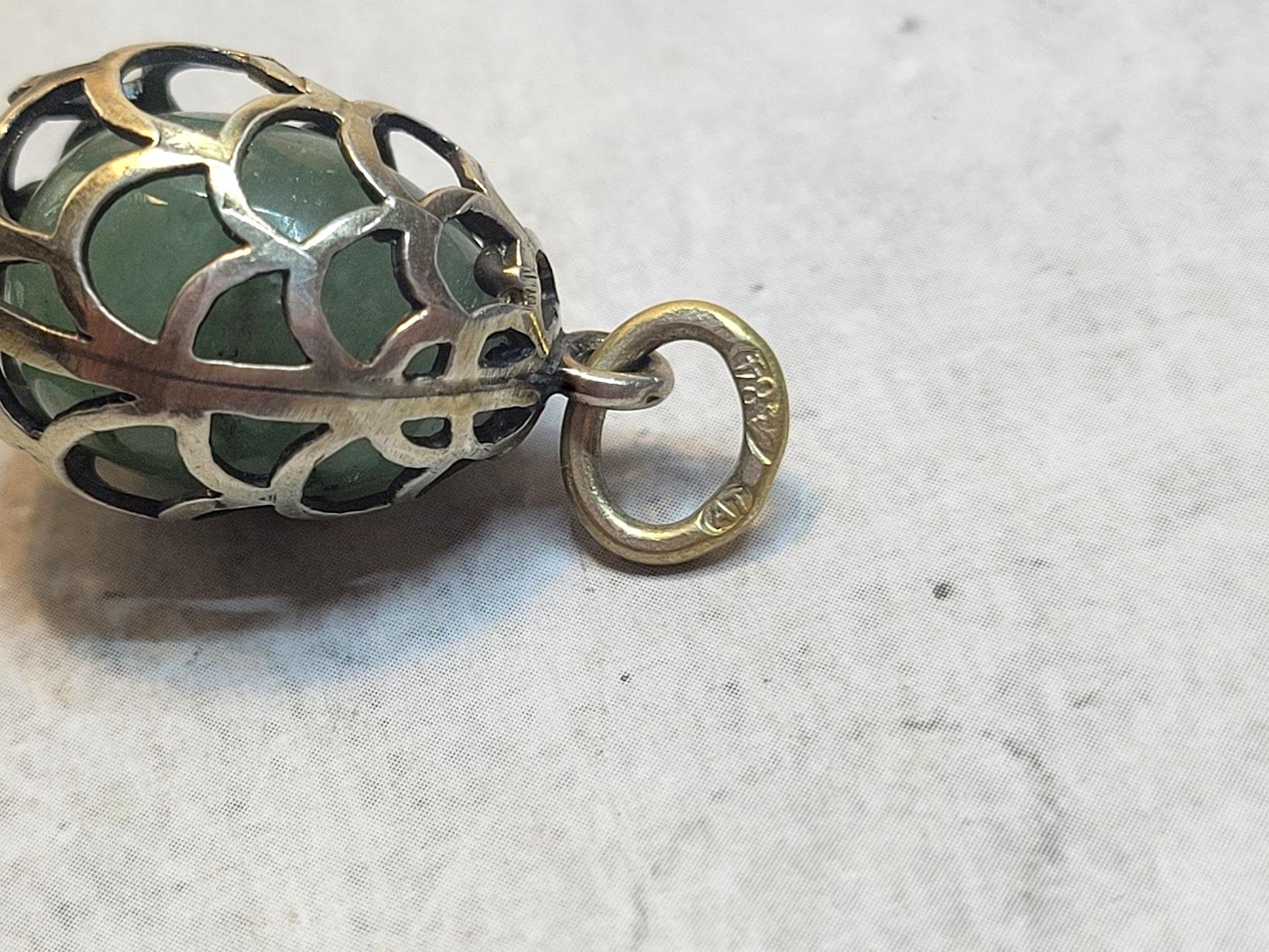 Imperial Gilt Silver Egg Fluorite Pendant, Workmaster Alfred Thielemann 1