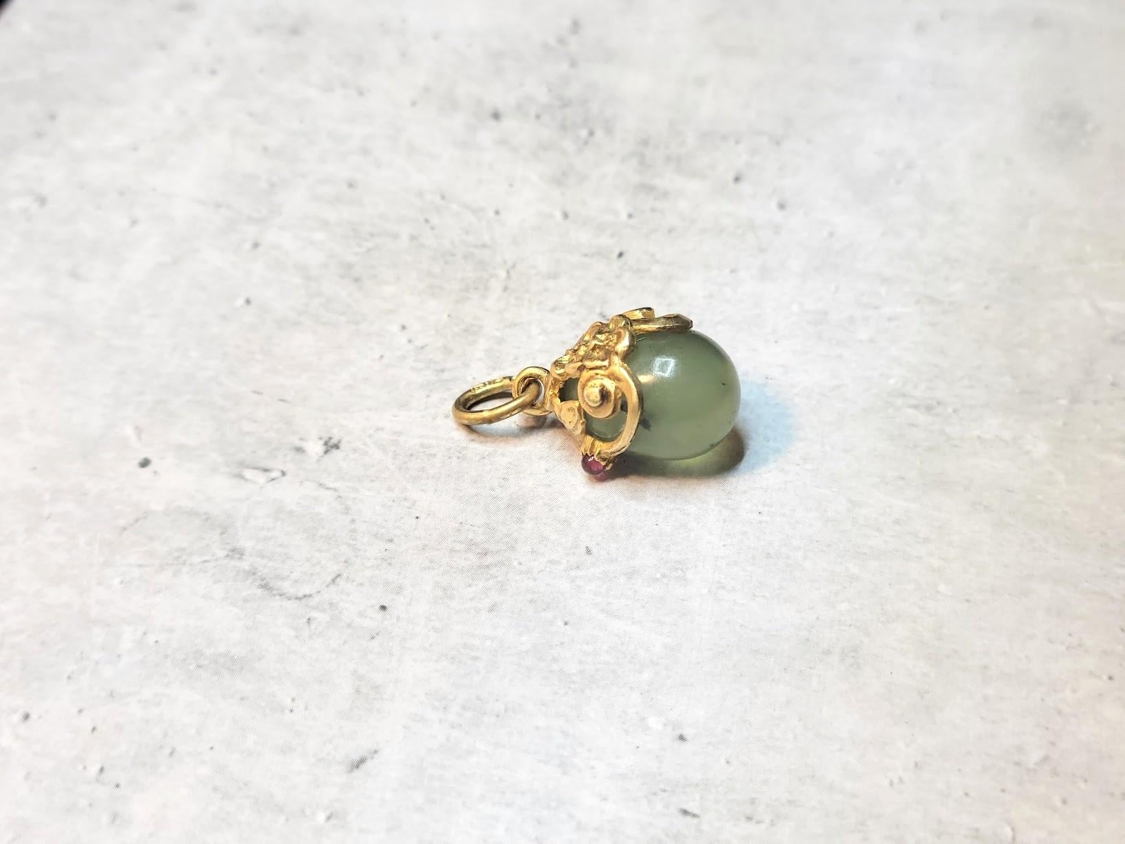 Russian Empire Imperial Gilt Silver Egg Prehnite Pendant, Workmaster Alfred Thielemann For Sale