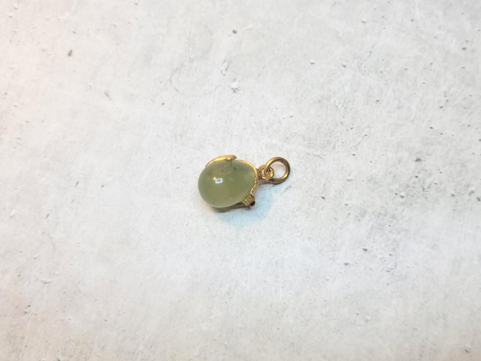 Cabochon Imperial Gilt Silver Egg Prehnite Pendant, Workmaster Alfred Thielemann For Sale