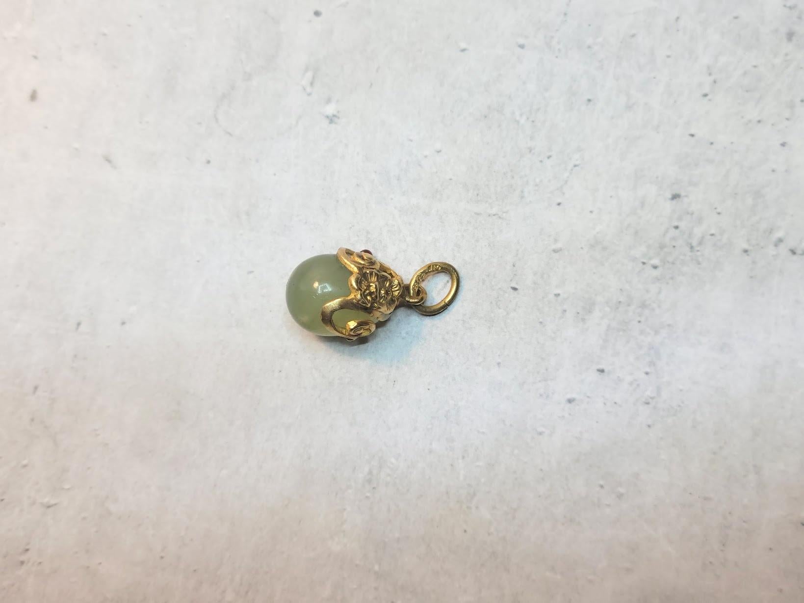 Imperial Gilt Silver Egg Prehnite Pendant, Workmaster Alfred Thielemann In Excellent Condition For Sale In Chesterland, OH