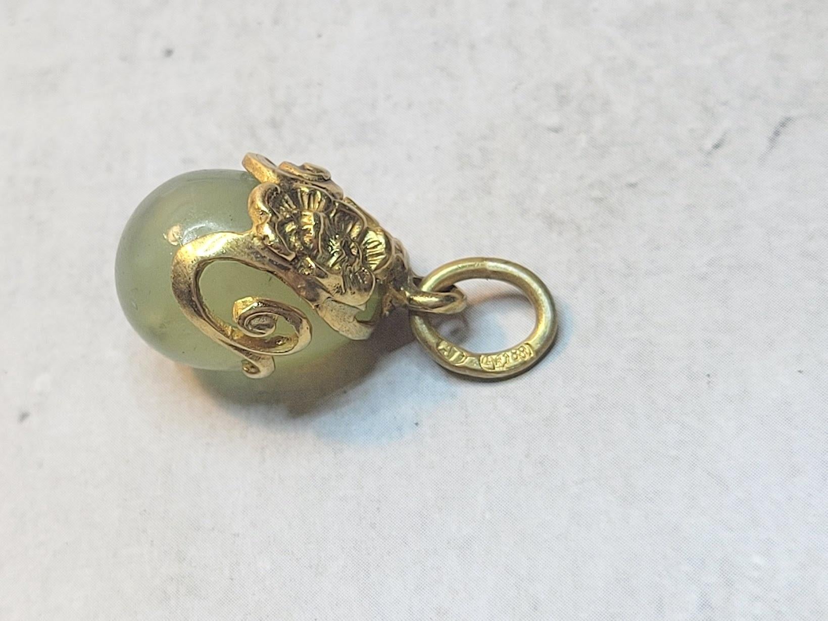 Imperial Gilt Silver Egg Prehnite Pendant, Workmaster Alfred Thielemann For Sale 1