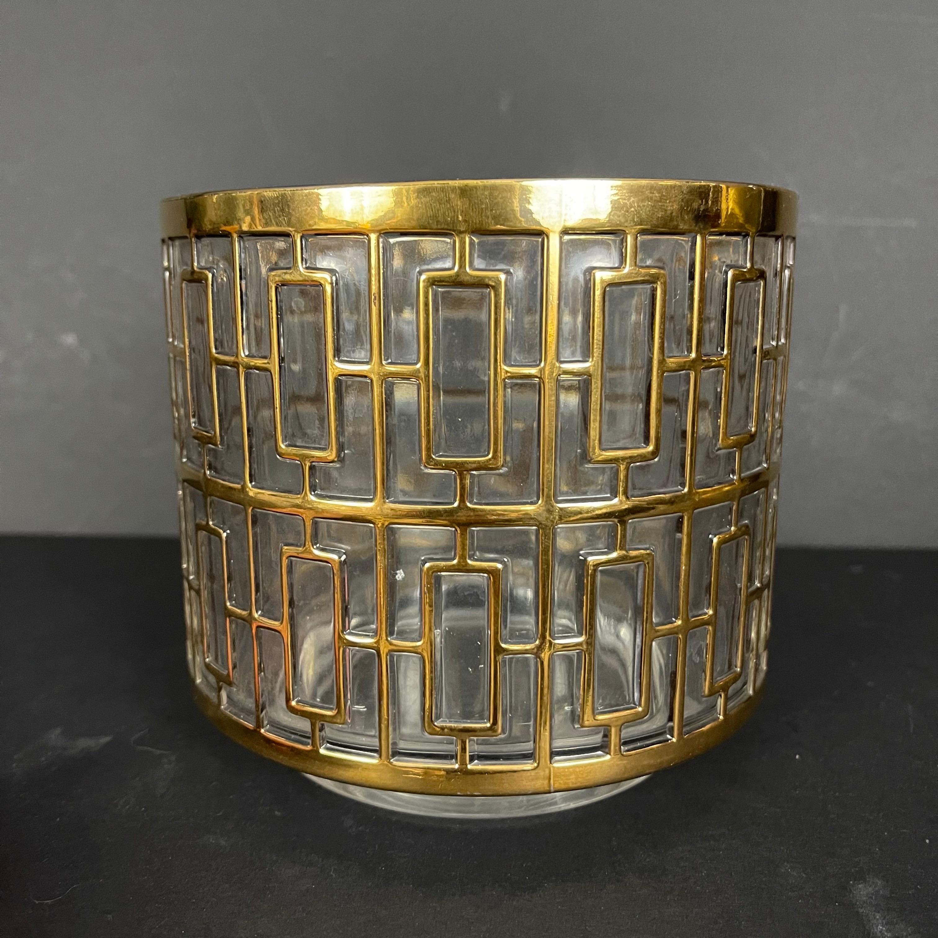 20th Century Imperial Glass Company Shoji Screen 22 Karat Gold Plated Ice Bucket For Sale