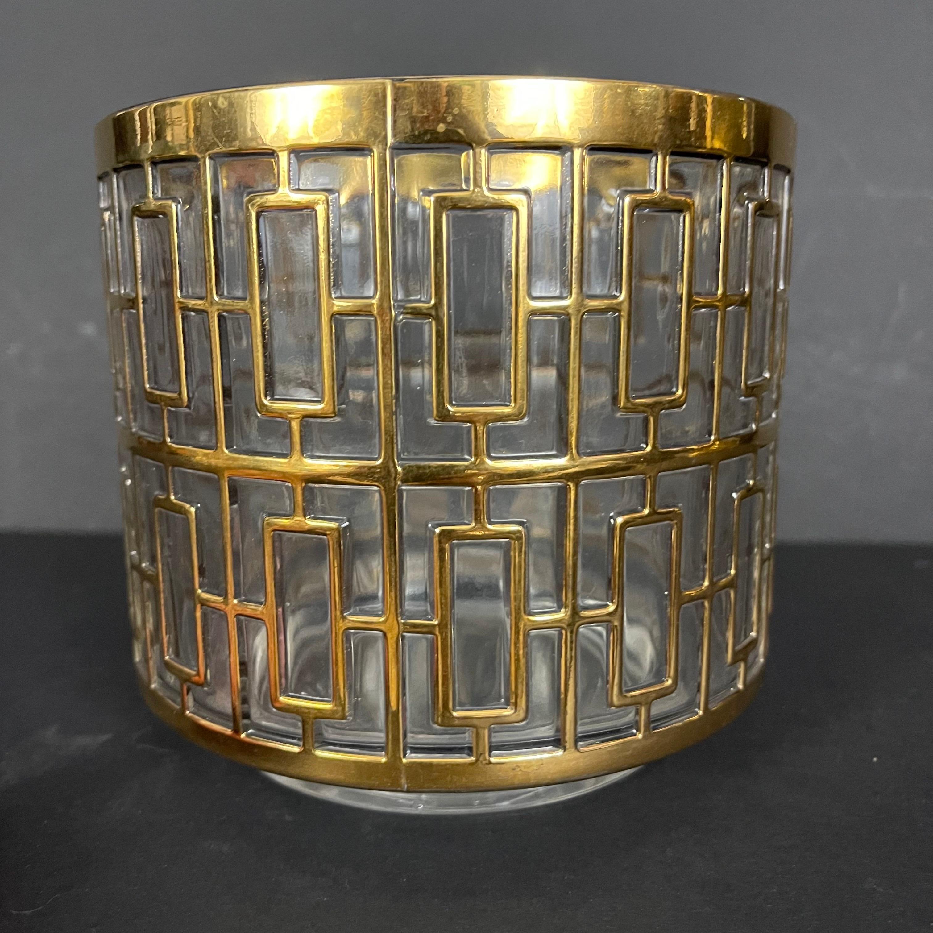 Imperial Glass Company Shoji Screen 22 Karat Gold Plated Ice Bucket For Sale 1